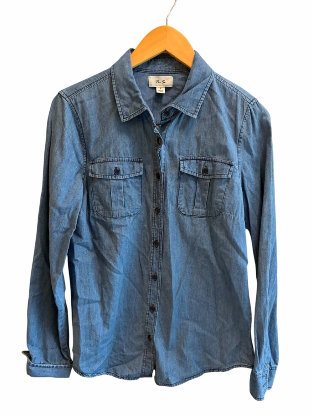 Per Se Chambray Classic Blue Denim Button Down Shirt 100% Cotton Size Small